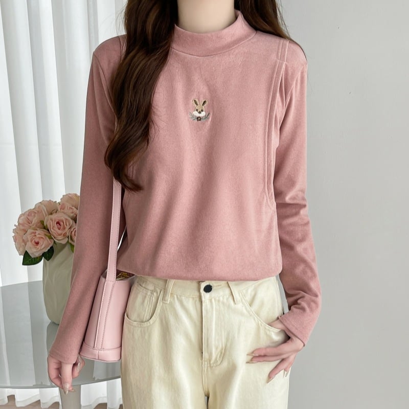 Postpartalni dojilni top, Derong baršun, akril 90–95%, minimalistički pulover s izvezenim karikaturnim motivom na prsima, za dojenje, izlazi jeseni 2024