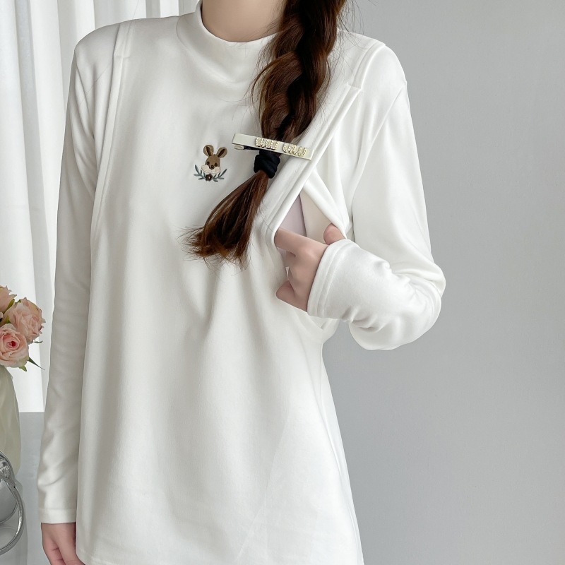 Postpartalni dojilni top, Derong baršun, akril 90–95%, minimalistički pulover s izvezenim karikaturnim motivom na prsima, za dojenje, izlazi jeseni 2024