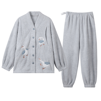 Pijama za dojenje za jesen-zimu, ženski set za trudnoću velikog broja, prilagodljiv, topao koralni fleece, kućna odjeća