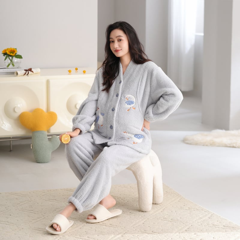 Pijama za dojenje za jesen-zimu, ženski set za trudnoću velikog broja, prilagodljiv, topao koralni fleece, kućna odjeća