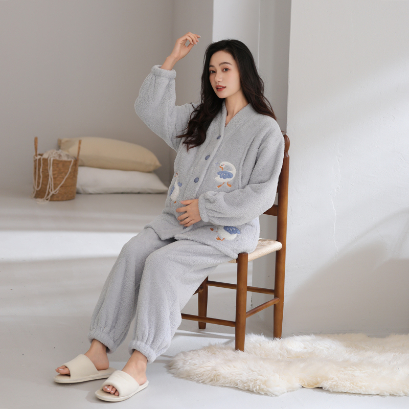 Pijama za dojenje za jesen-zimu, ženski set za trudnoću velikog broja, prilagodljiv, topao koralni fleece, kućna odjeća
