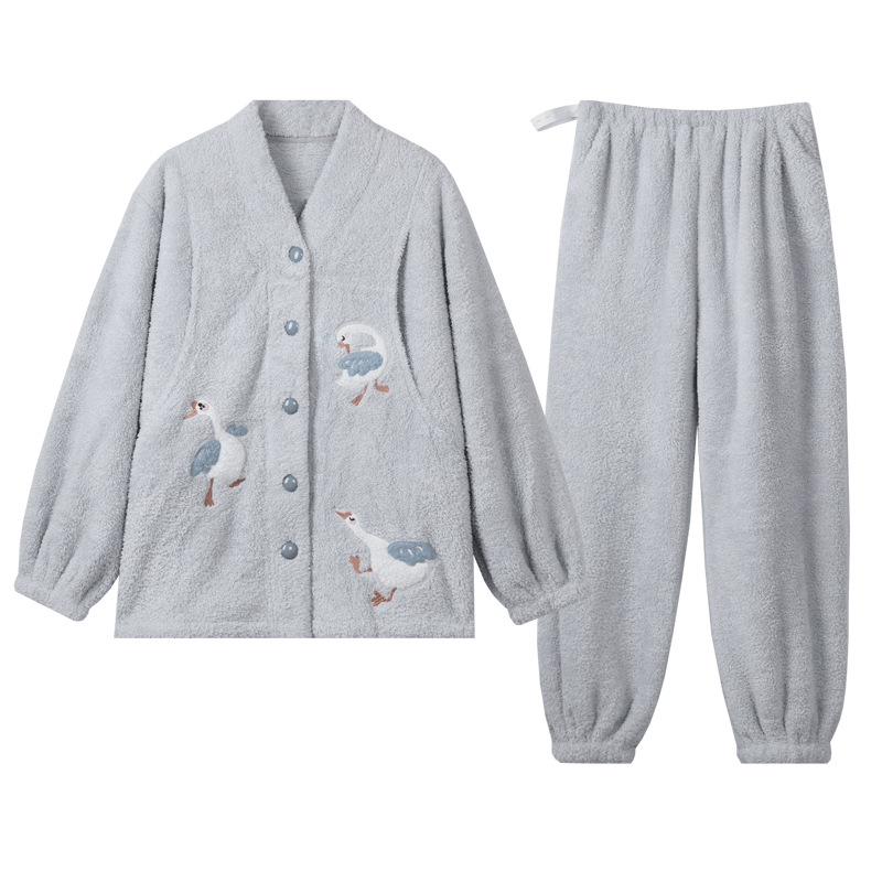 Pijama za dojenje za jesen-zimu, ženski set za trudnoću velikog broja, prilagodljiv, topao koralni fleece, kućna odjeća