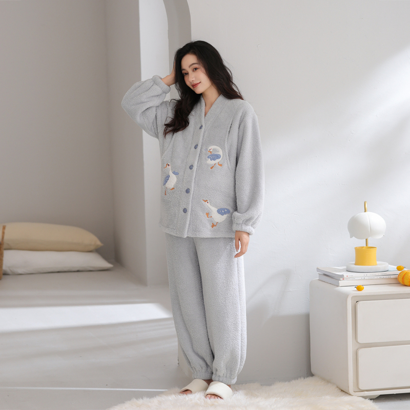 Pijama za dojenje za jesen-zimu, ženski set za trudnoću velikog broja, prilagodljiv, topao koralni fleece, kućna odjeća