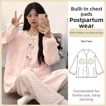 Tehotenský pyžamový set s vložkami do prsníkov — cardigan štýl, materiál air cotton, dlhé rukávy, nohavice, 201–250 g/m²