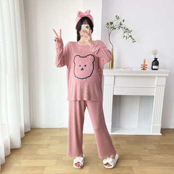 Pijamski set s crtanim medvjedom, viskoza 95–100%, dugi rukav i hlače