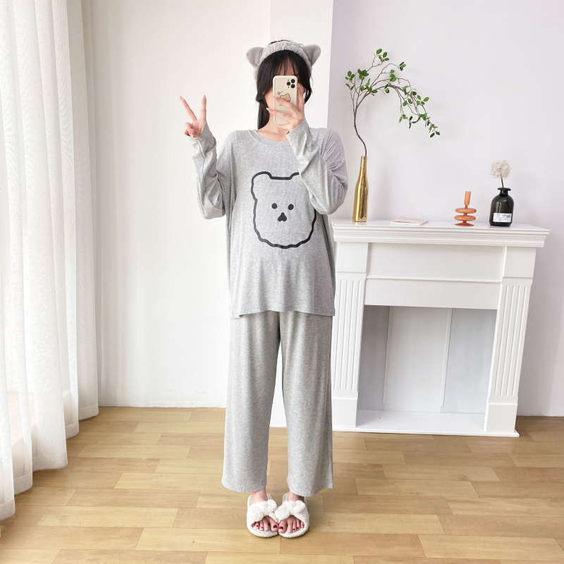 Pijamski set s crtanim medvjedom, viskoza 95–100%, dugi rukav i hlače