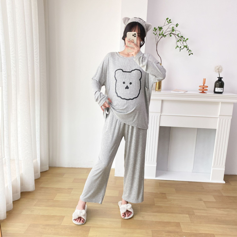 Pijamski set s crtanim medvjedom, viskoza 95–100%, dugi rukav i hlače