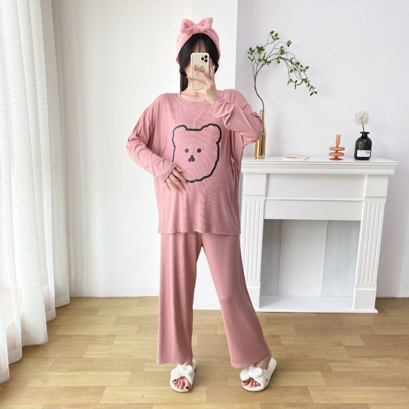 Pijamski set s crtanim medvjedom, viskoza 95–100%, dugi rukav i hlače