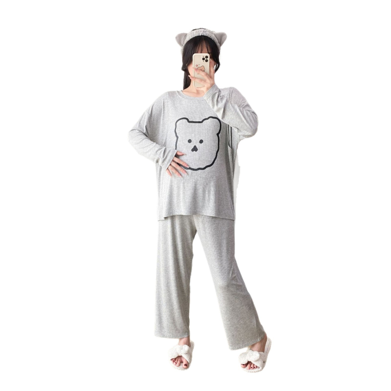 Pijamski set s crtanim medvjedom, viskoza 95–100%, dugi rukav i hlače