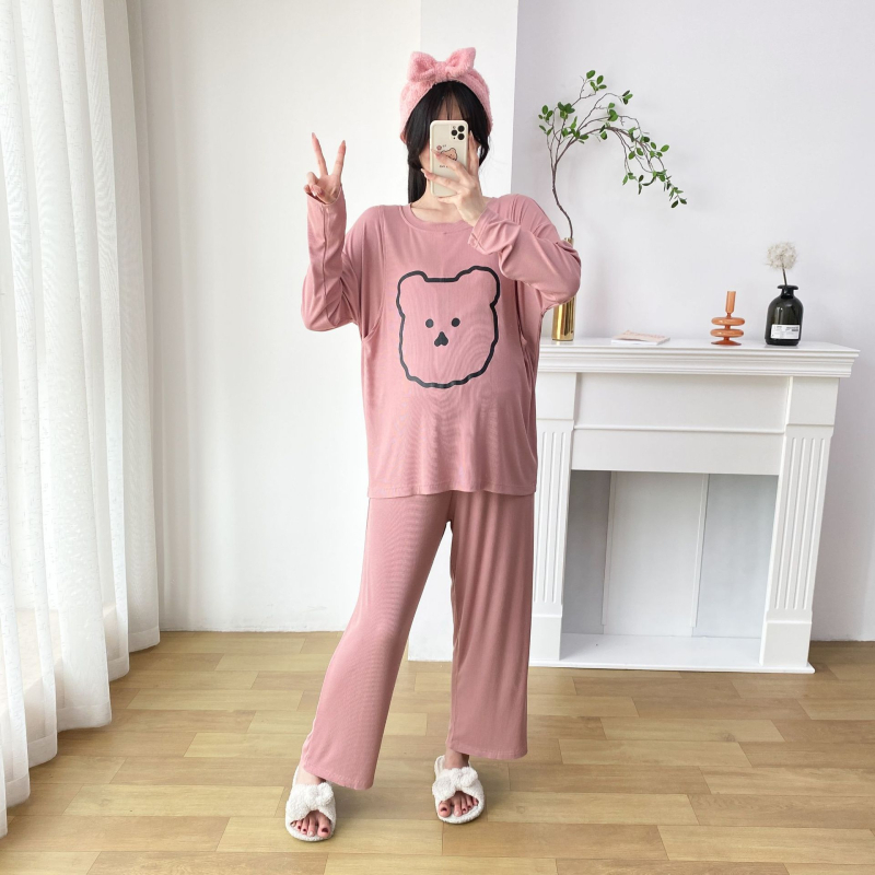 Pijamski set s crtanim medvjedom, viskoza 95–100%, dugi rukav i hlače