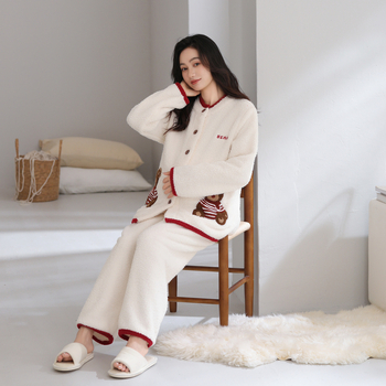 Set pidžama za trudnice s slatkim kardiganom, podesiva i topla - polu velur, 100% poliester, dugi rukavi, hlače