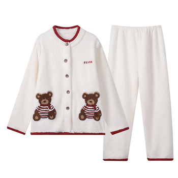 Set pidžama za trudnice s slatkim kardiganom, podesiva i topla - polu velur, 100% poliester, dugi rukavi, hlače