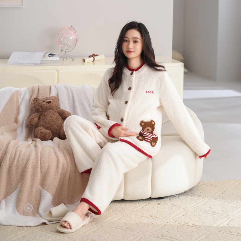 Set pidžama za trudnice s slatkim kardiganom, podesiva i topla - polu velur, 100% poliester, dugi rukavi, hlače