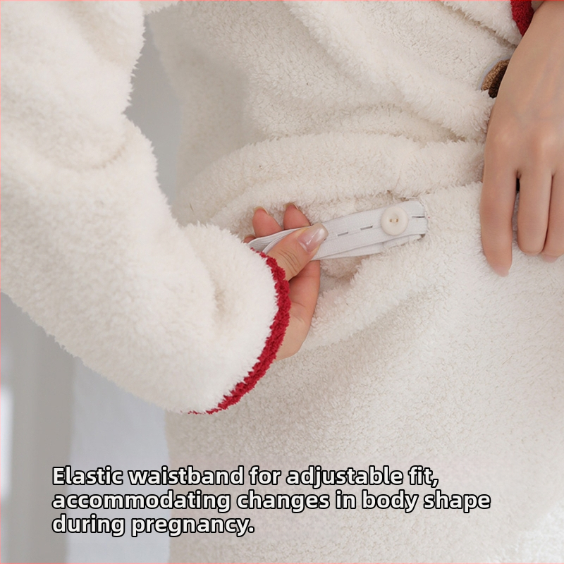 Tehotenská nočná súprava s milým kardigánom, nastaviteľná a teplá - polovelúr, 100% polyester, dlhé rukávy, nohavice