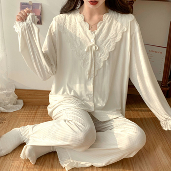 Pyžamo na dojčenie - nohavicový set, dlhý rukáv, jednobarevný modal s elastanom, otvor na dojčenie