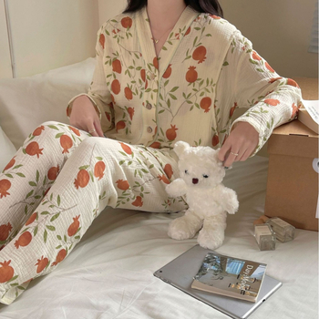 Set kućne odjeće za njegu majke, 100% pamuk, dugi rukav, V-izrez za dojenje, usklađene hlače, prozračan i nježan prema koži