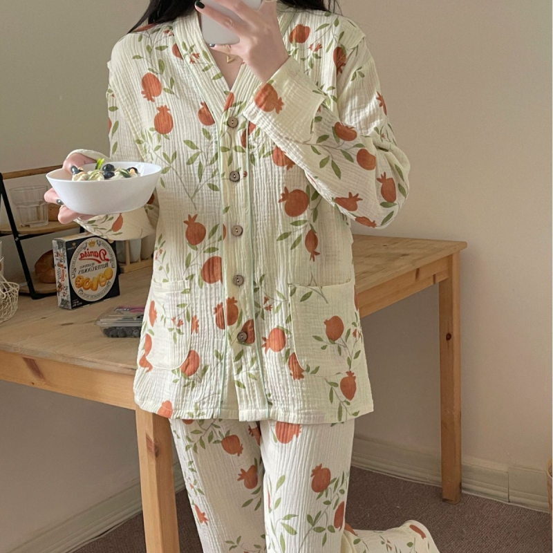 Set kućne odjeće za njegu majke, 100% pamuk, dugi rukav, V-izrez za dojenje, usklađene hlače, prozračan i nježan prema koži