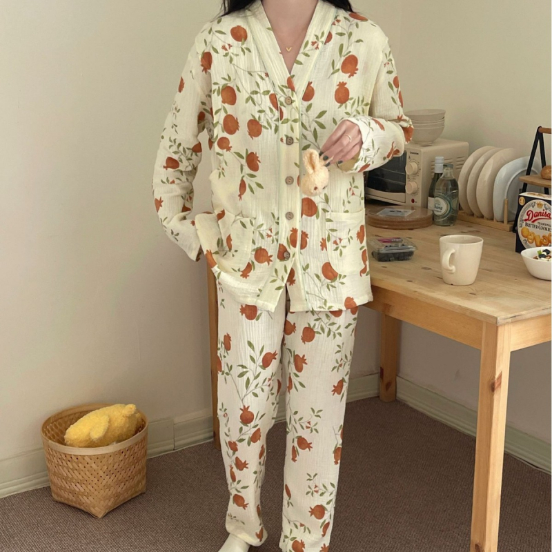 Set kućne odjeće za njegu majke, 100% pamuk, dugi rukav, V-izrez za dojenje, usklađene hlače, prozračan i nježan prema koži