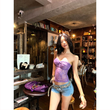 Krajkový Twist Tube Top pre ženy, zadný viazací dizajn, štíhla silueta, leto 2025, polyesterová látka