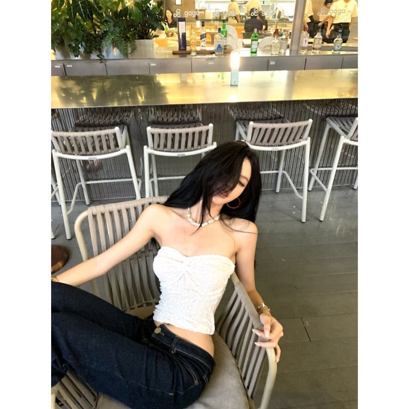 Krajkový Twist Tube Top pre ženy, zadný viazací dizajn, štíhla silueta, leto 2025, polyesterová látka