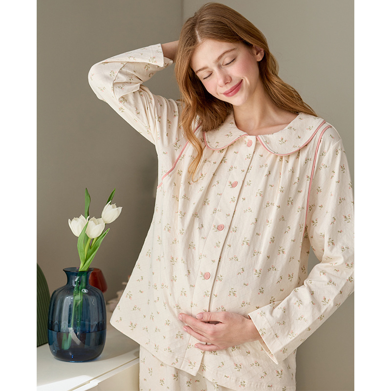 Pamuk majčinski i dojenje komplet – dugi rukav, hlače, minimalistički ležerni stil, 95–100% pamuk