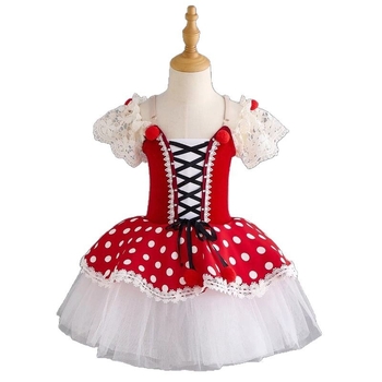Detské baletné šaty s bodkami a tutu, hlavný materiál králičia kožušinka; polyester; jar 2024; vek 8+