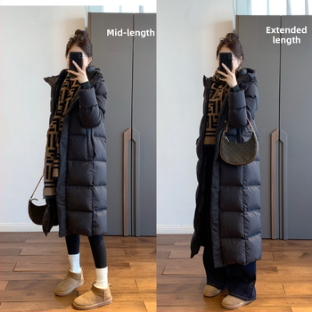 Moteriška žieminė striukė su antis pūnais, ilgas siluetas, stora izoliacija, užpildas 201–300 g, poliesterio mišinio audinys