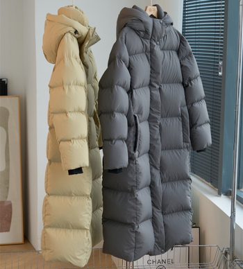 Ženska zimska jakna s pačjim perjem, dugačak kroj, debela izolacija, punilo 201–300 g, tkanina od poliestera u smjesi