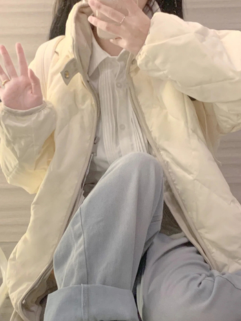 Ženski kaput od perja s prešivanjem, bez ovratnika, debeli Chenille-Spandex materijal, punilo od bijelog pačjeg perja