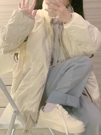 Ženski kaput od perja s prešivanjem, bez ovratnika, debeli Chenille-Spandex materijal, punilo od bijelog pačjeg perja