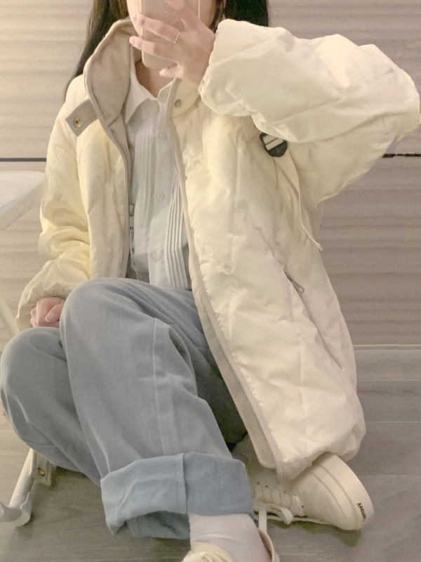 Ženski kaput od perja s prešivanjem, bez ovratnika, debeli Chenille-Spandex materijal, punilo od bijelog pačjeg perja