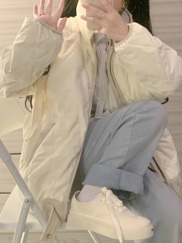 Ženski kaput od perja s prešivanjem, bez ovratnika, debeli Chenille-Spandex materijal, punilo od bijelog pačjeg perja