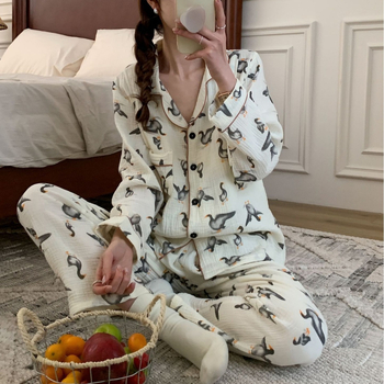 Set odjeće za razdoblje poslije poroda, mekan na kožu, 100% pamuk, prozračan, dugi rukavi i hlače, sladak crtani dizajn