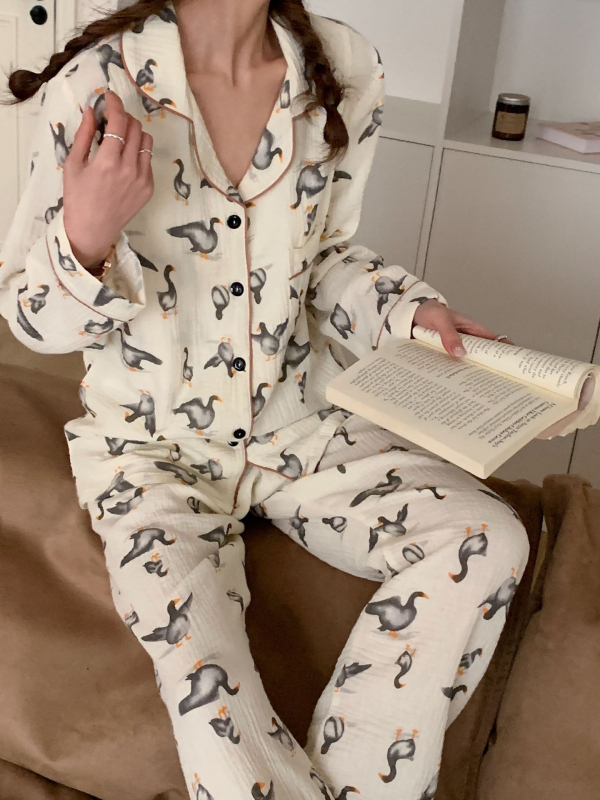 Set odjeće za razdoblje poslije poroda, mekan na kožu, 100% pamuk, prozračan, dugi rukavi i hlače, sladak crtani dizajn