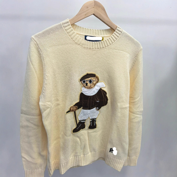 Dámsky kapucňový sveter z vlneného a kašmírového materiálu s motívom medveťa v karikáture, okrúhly výstrih, dlhé rukávy, zimné oblečenie
