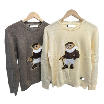 Dámsky kapucňový sveter z vlneného a kašmírového materiálu s motívom medveťa v karikáture, okrúhly výstrih, dlhé rukávy, zimné oblečenie
