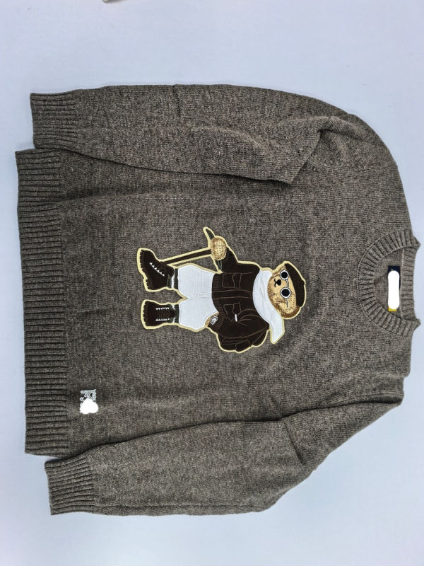 Dámsky kapucňový sveter z vlneného a kašmírového materiálu s motívom medveťa v karikáture, okrúhly výstrih, dlhé rukávy, zimné oblečenie