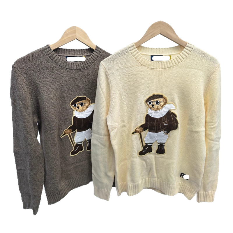 Dámsky kapucňový sveter z vlneného a kašmírového materiálu s motívom medveťa v karikáture, okrúhly výstrih, dlhé rukávy, zimné oblečenie