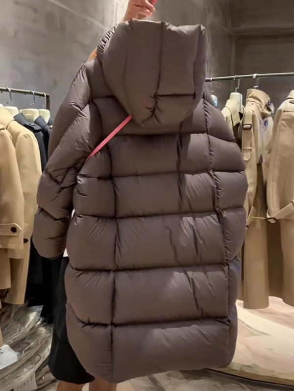 Ženska jakna s perjem srednje duljine, bijeli patka down punjenje, 56–60% sadržaja perja, poliester tkanina, kapuljača
