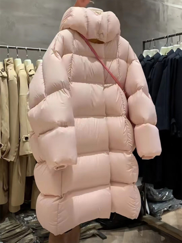 Ženska jakna s perjem srednje duljine, bijeli patka down punjenje, 56–60% sadržaja perja, poliester tkanina, kapuljača
