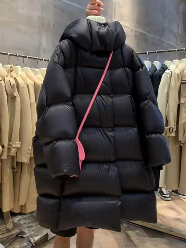 Ženska jakna s perjem srednje duljine, bijeli patka down punjenje, 56–60% sadržaja perja, poliester tkanina, kapuljača