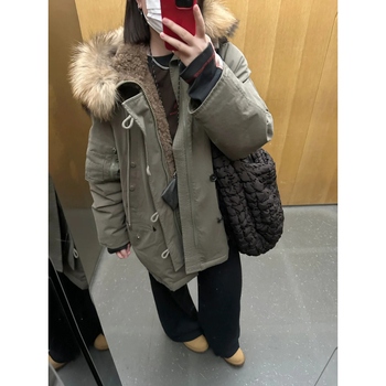 Ženska zimska jakna s kapuljačom i krznenim ovratnikom (Punilo: patka perje; Postotak perja: 85–90%; Glavna tkanina: pamuk; Stil: korejski)