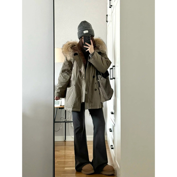 Ženska zimska jakna s kapuljačom i krznenim ovratnikom (Punilo: patka perje; Postotak perja: 85–90%; Glavna tkanina: pamuk; Stil: korejski)