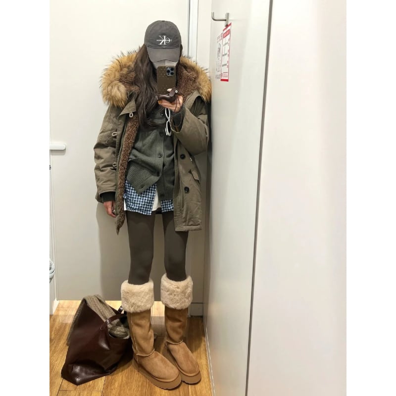 Ženska zimska jakna s kapuljačom i krznenim ovratnikom (Punilo: patka perje; Postotak perja: 85–90%; Glavna tkanina: pamuk; Stil: korejski)