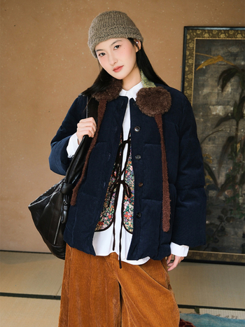 Puhasta jakna Corduroy od pamuka, fleece podstava, punjenje bijelim pačjim perjem 86–90%, regularna duljina