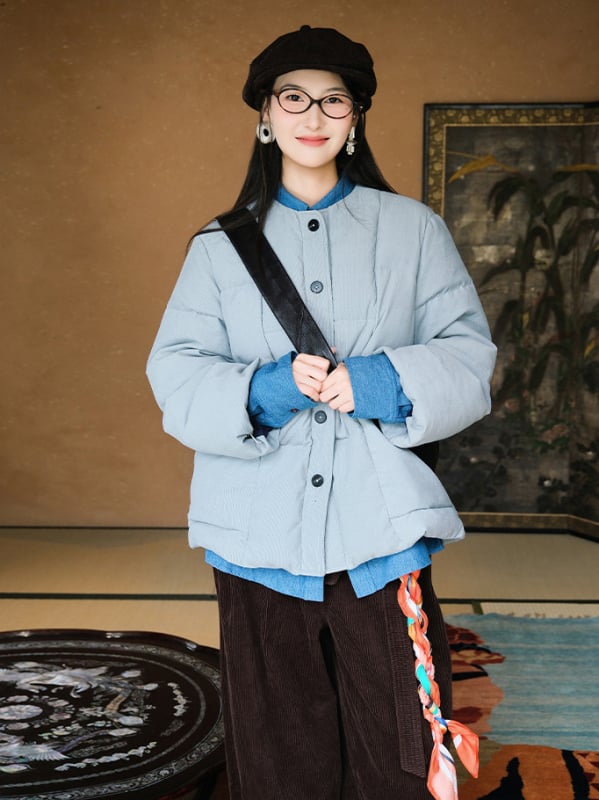 Puhasta jakna Corduroy od pamuka, fleece podstava, punjenje bijelim pačjim perjem 86–90%, regularna duljina