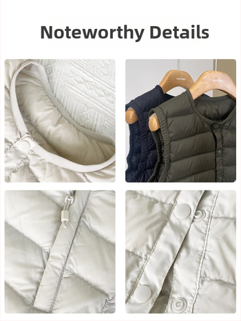 Dječja down vesta, lagana, bez rukava, bez kapuljače, punjenje od bijelog patka perja 91–94%, vanjski materijal i podstava 100% poliester, tanak