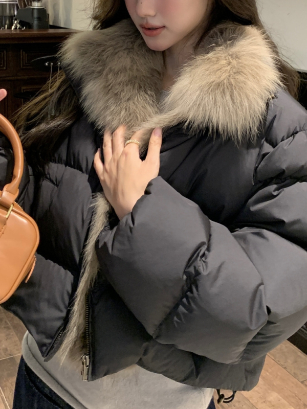 Ženska kratka jakna od perja s ovratnikom od lisice, Slim Fit, punjenje od bijelog patosovog perja 51–55%, Zima 2025, japansko-korejski ležerni stil