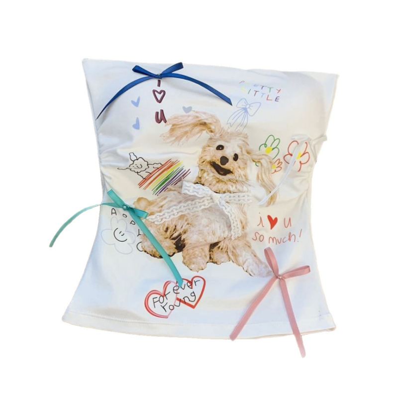 Top tube s potlačou psa, bez ramien, štíhly strih, bavlna 90–95%, s výplňou na prsia