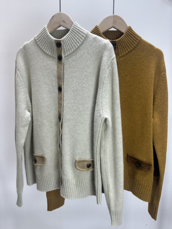 Kasmirový pletený cardigan s vysokým golierom, voľný strih, dlhé rukávy, normálna dĺžka